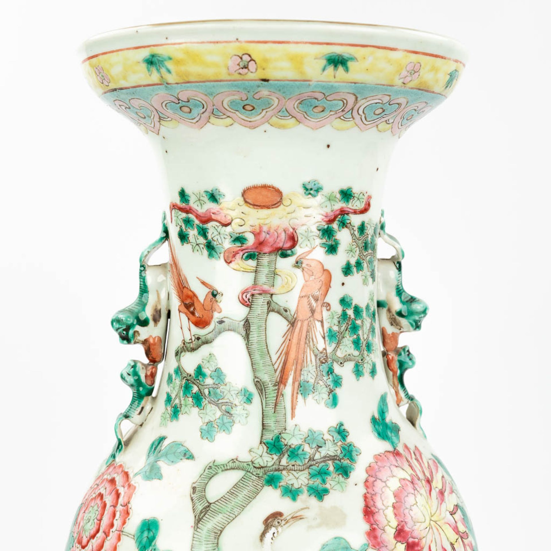A Chinese vase made of porcelain, decorated with peacocks and birds. (61,5 x 24 cm) - Image 14 of 18