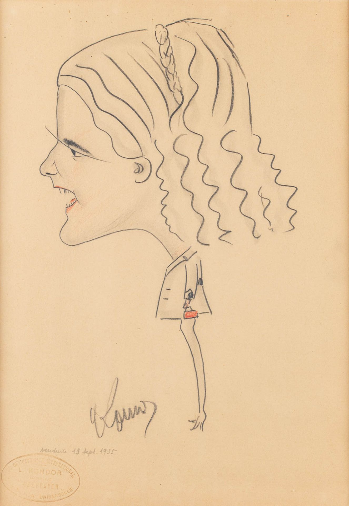 Kondor LADISLAV (1901-1963) 'Lady with the purse' a caricature. (32 x 45cm)