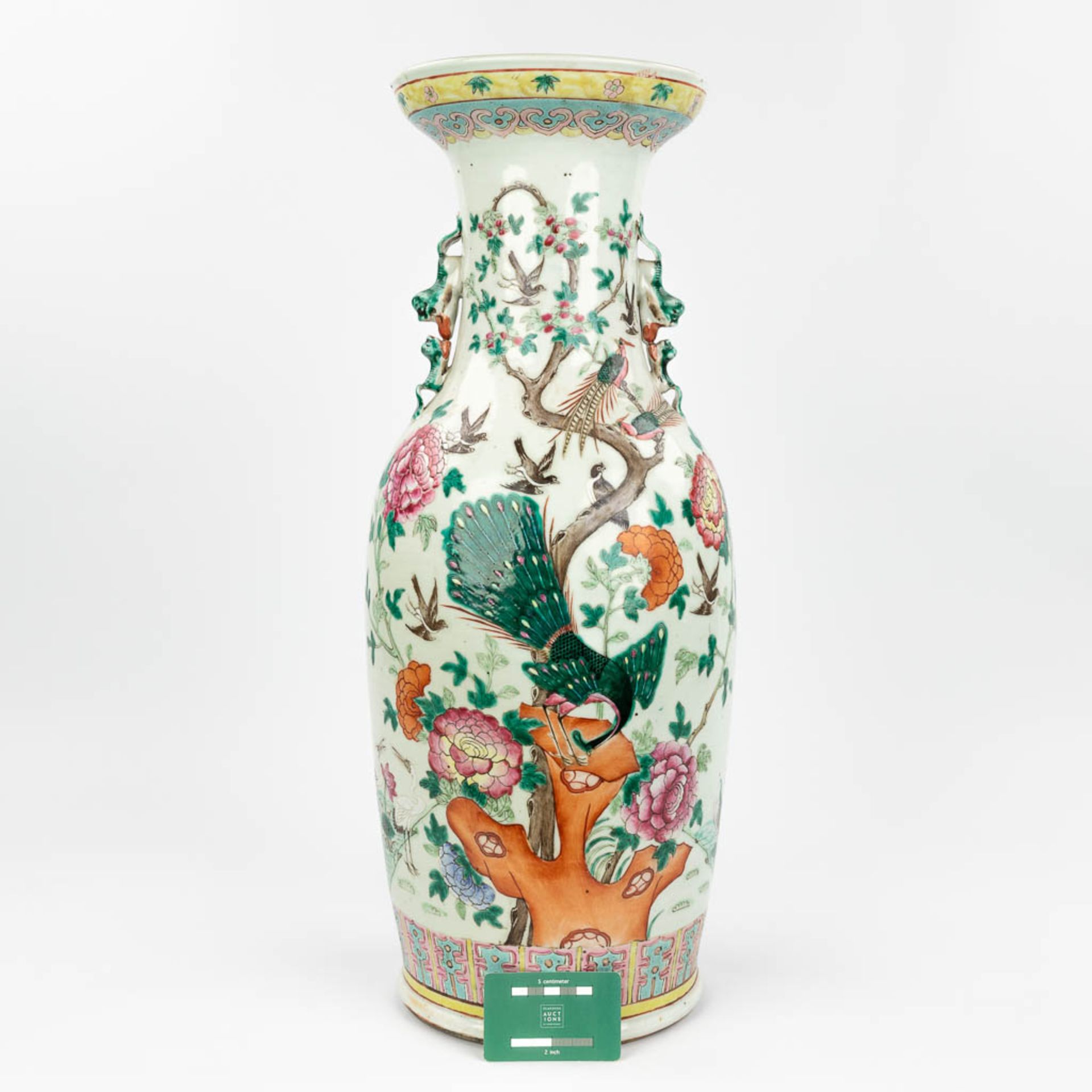 A Chinese vase made of porcelain, decorated with peacocks and birds. (61,5 x 24 cm) - Image 4 of 18