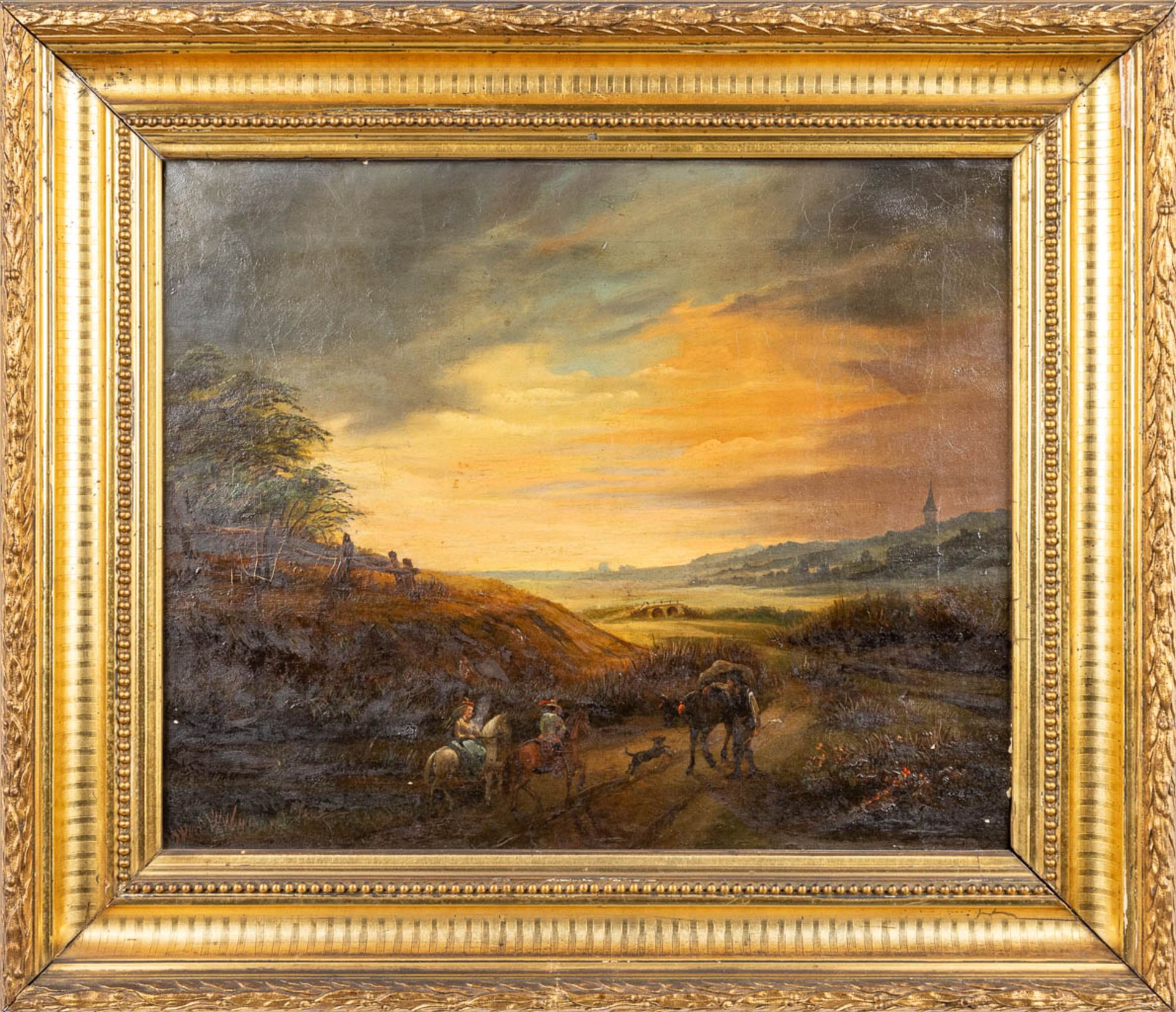 'Landscape at dusk', a painting, oil on canvas. No signature found (50 x 41cm) - Image 4 of 8
