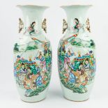 A pair of Chinese vases made of glazed porcelain with a double decor (57 x 24 cm)