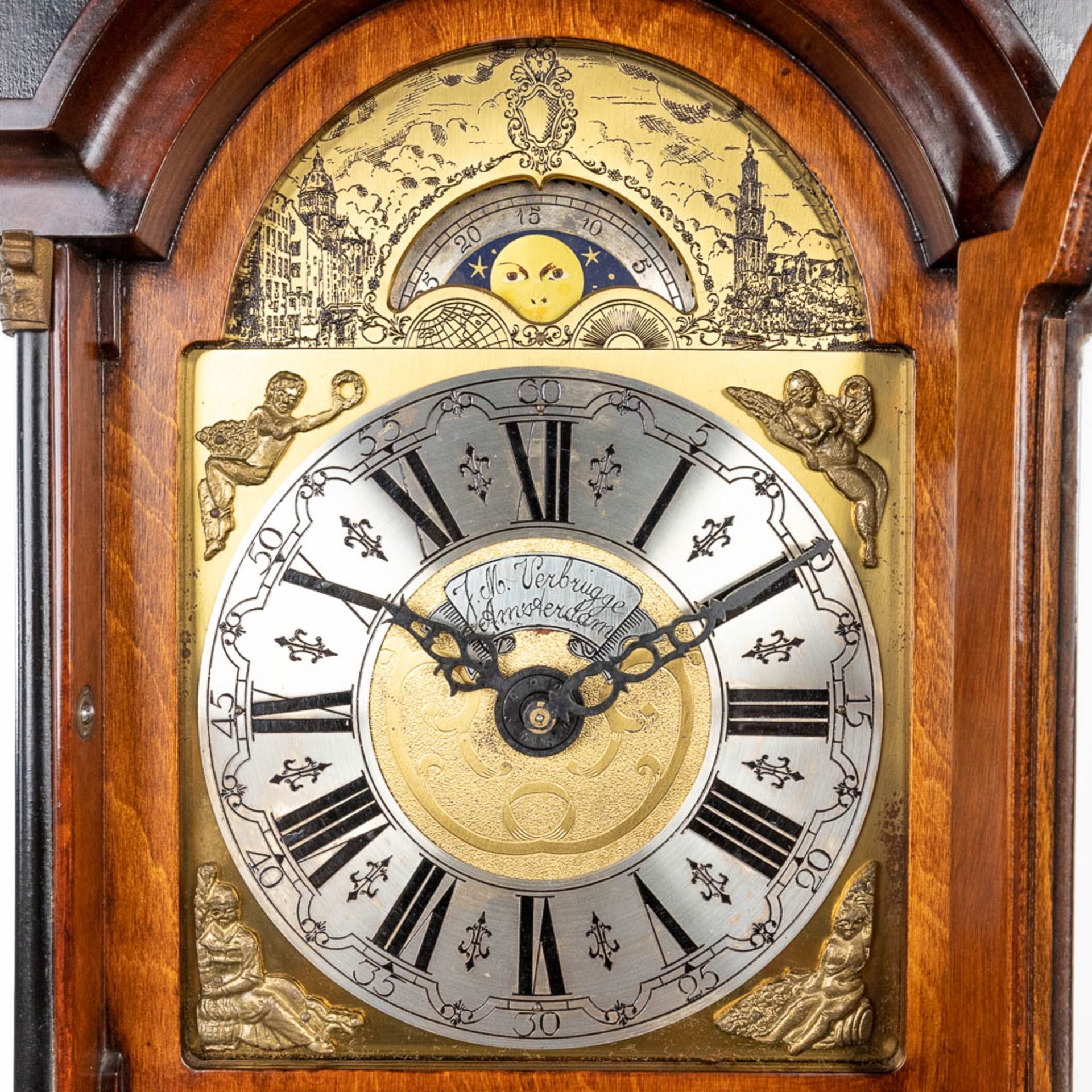 A standing clock, marked J.M. Verbrugge, Amsterdam. (28 x 47 x 192cm) - Image 9 of 12