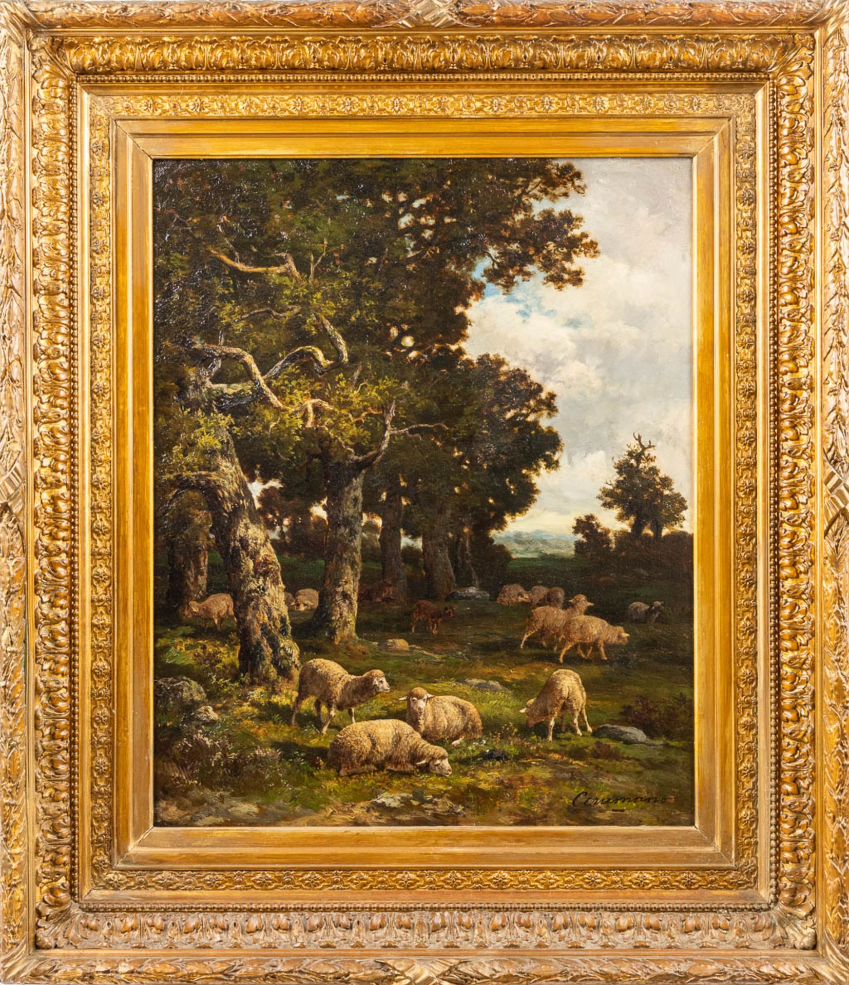 Charles Ferdinand CERAMANO (1829/31-1909) 'Sheep in the Barbizonbos' oil on canvas. (60 x 74cm) - Image 5 of 7