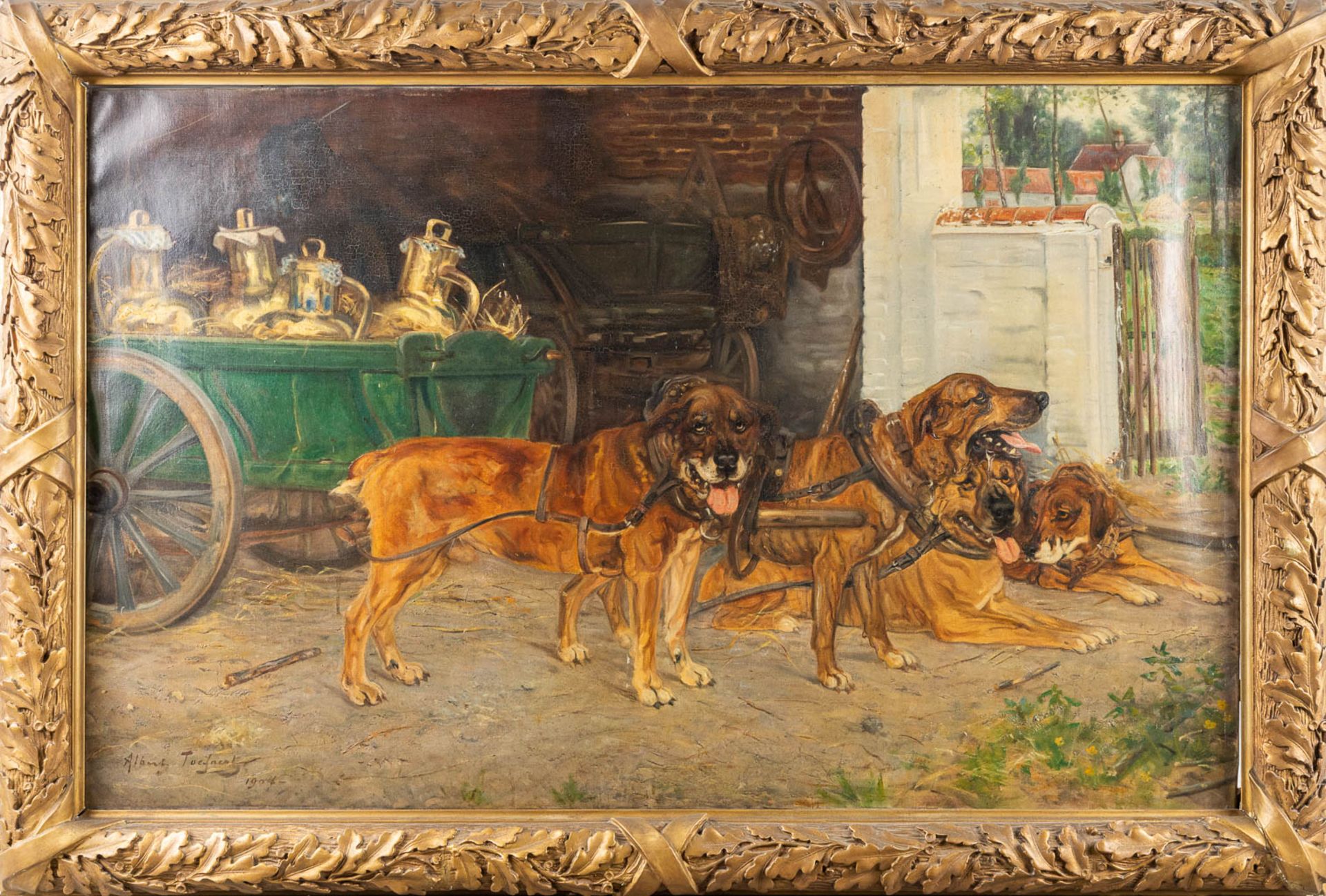 Albert TOEFAERTS (1856-1909) 'The Dog Cart' oil on canvas. (138 x 86cm) - Image 6 of 8