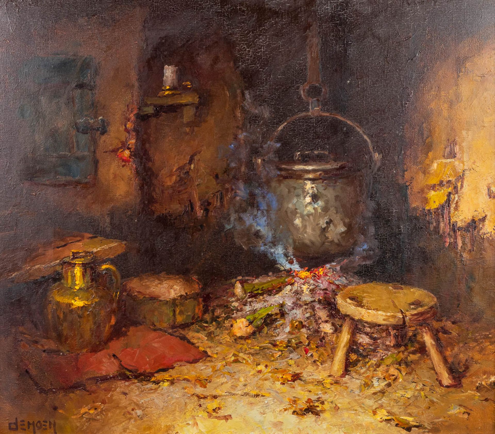 Albert DEMOEN (1916) 'The Fireplace' oil on canvas. (80 x 70cm)