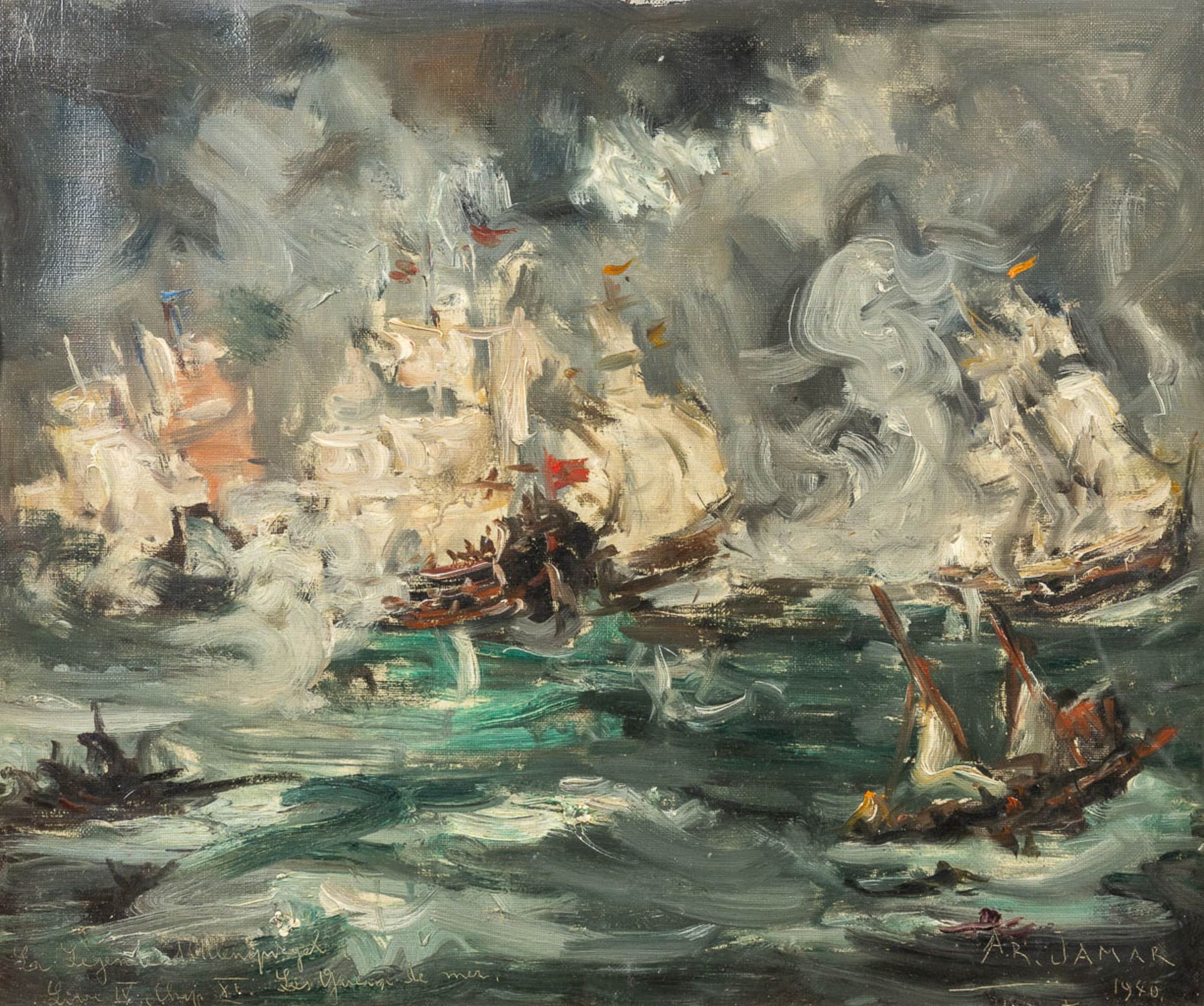 Armand JAMAR (1870-1946) 'La Legende De Tijl Uylenspiegel' oil on canvas. 1940. (45 x 37cm)