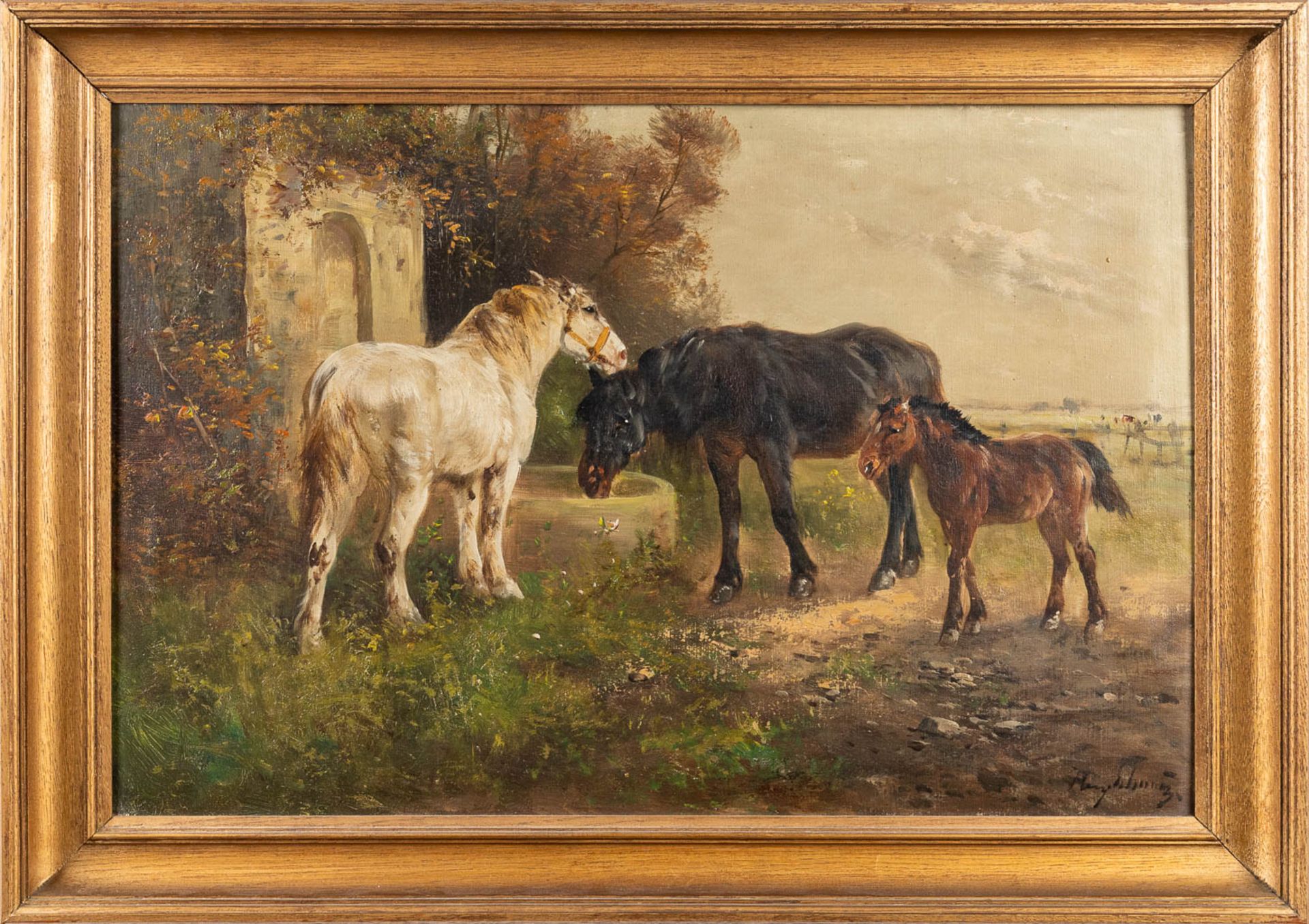 Henry SCHOUTEN (1857/64-1927) 'Horses and a foal' (75 x 50cm) - Image 6 of 8