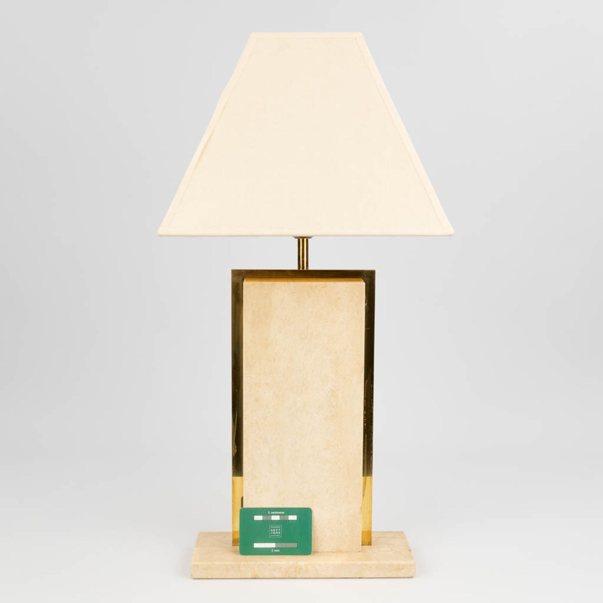 Camille BREESCHE (XX) a travertine table lamp with gold-plated metal parts. (10 x 26 x 44cm) - Bild 2 aus 11