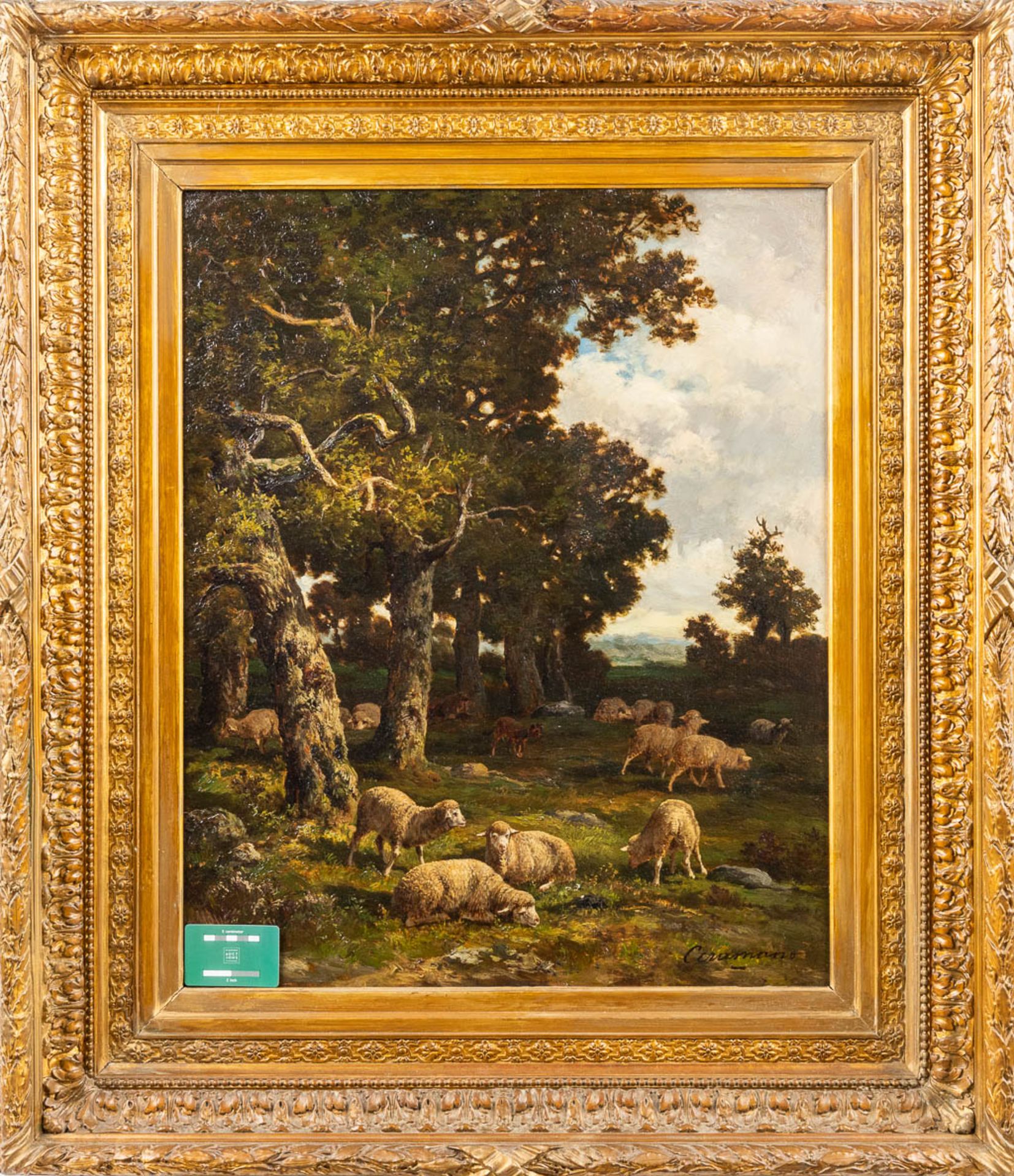 Charles Ferdinand CERAMANO (1829/31-1909) 'Sheep in the Barbizonbos' oil on canvas. (60 x 74cm) - Image 4 of 7