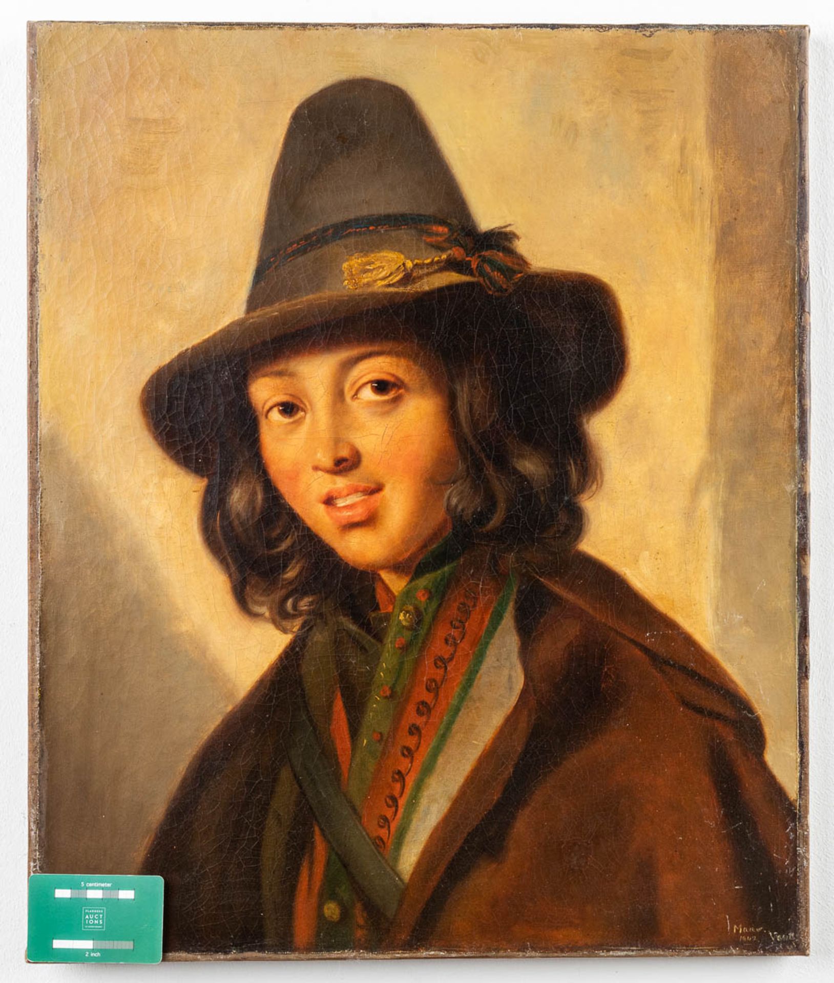 Portait of a young herder with a hat, marked Roma. Illegibly signed, oil on canvas. 1842. (50 x 60cm - Bild 2 aus 10