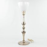 A table lamp made of chromed metal with a lampshade of opaline glass. (70 x 20cm)