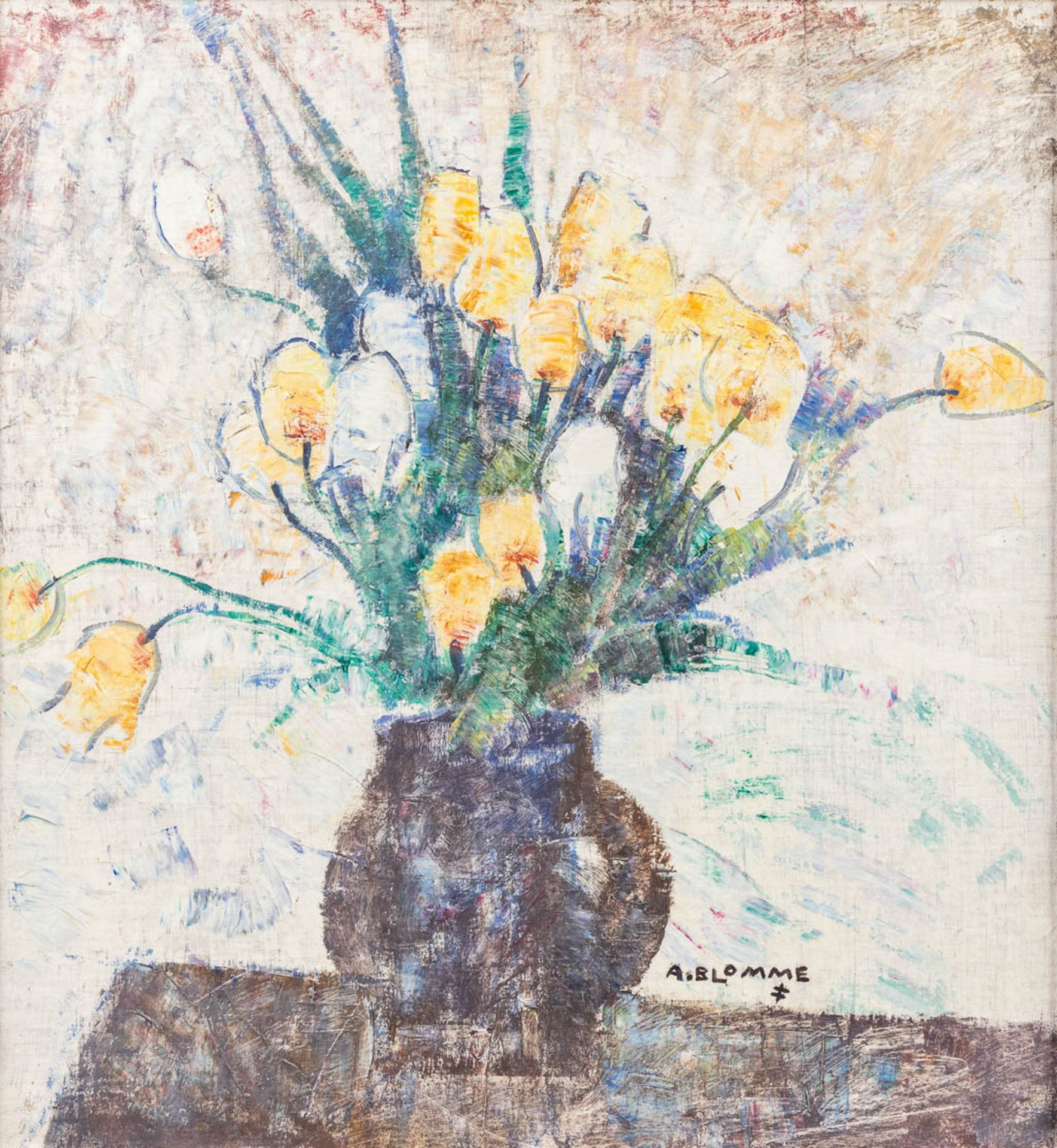 Alfons BLOMME (1889-1979) 'Tulips' oil on canvas. (56 x 60cm)