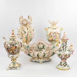 Capodimonte, a collection of 5 vases and pots made of glazed faience (27 x 47 x 30cm)
