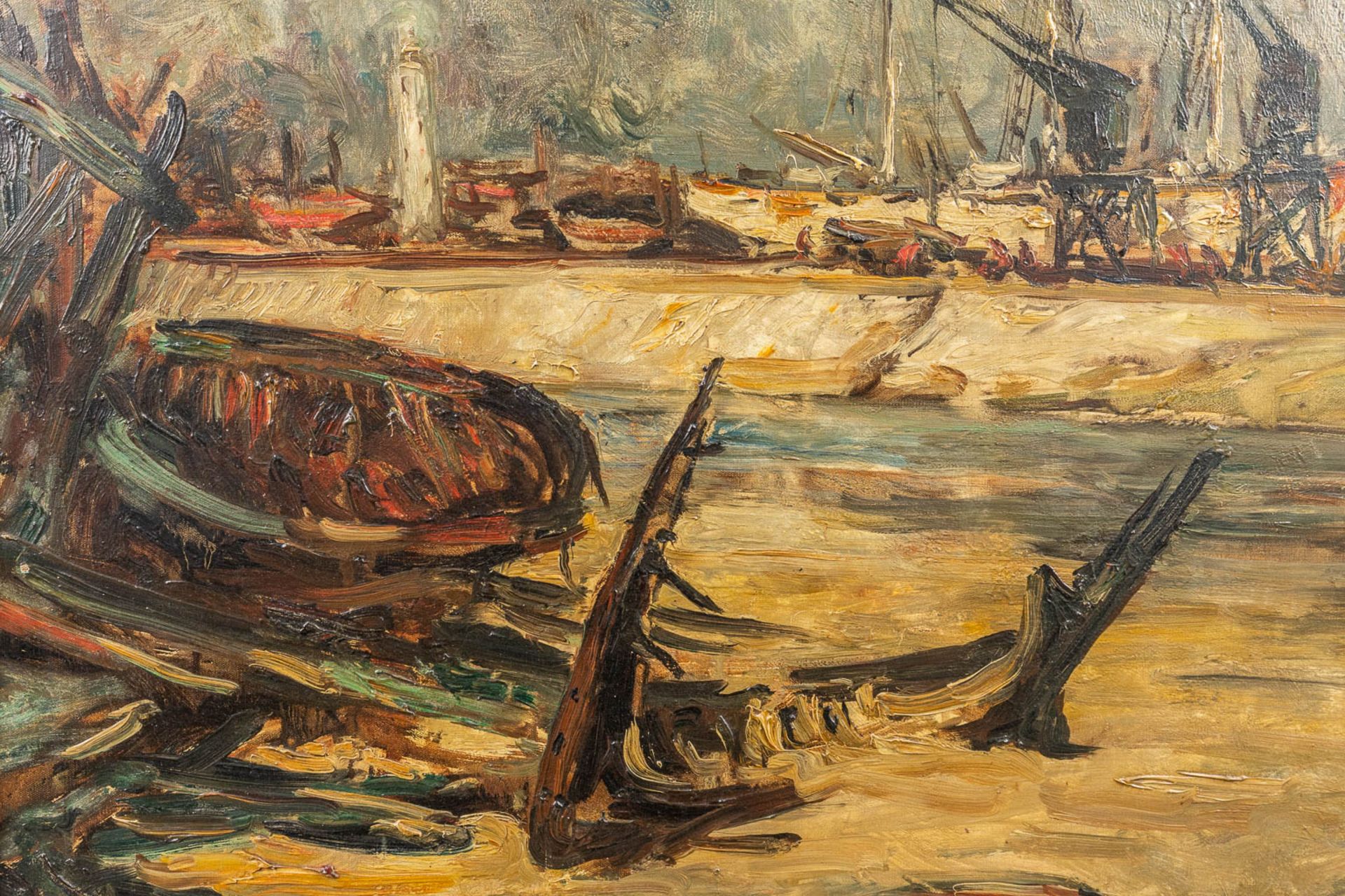 Armand JAMAR (1870-1946) 'Shipyard in London', oil on canvas. (80 x 100cm) - Image 6 of 8