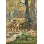 Charles BOLAND (c.1850-?) 'Le loup et L'agneau' 'The fox and the lamb' oil on canvas. (86 x 96cm)
