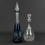 Val Saint-Lambert, a collection of 2 carafes made of clear and blue cut crystal. (42cm)