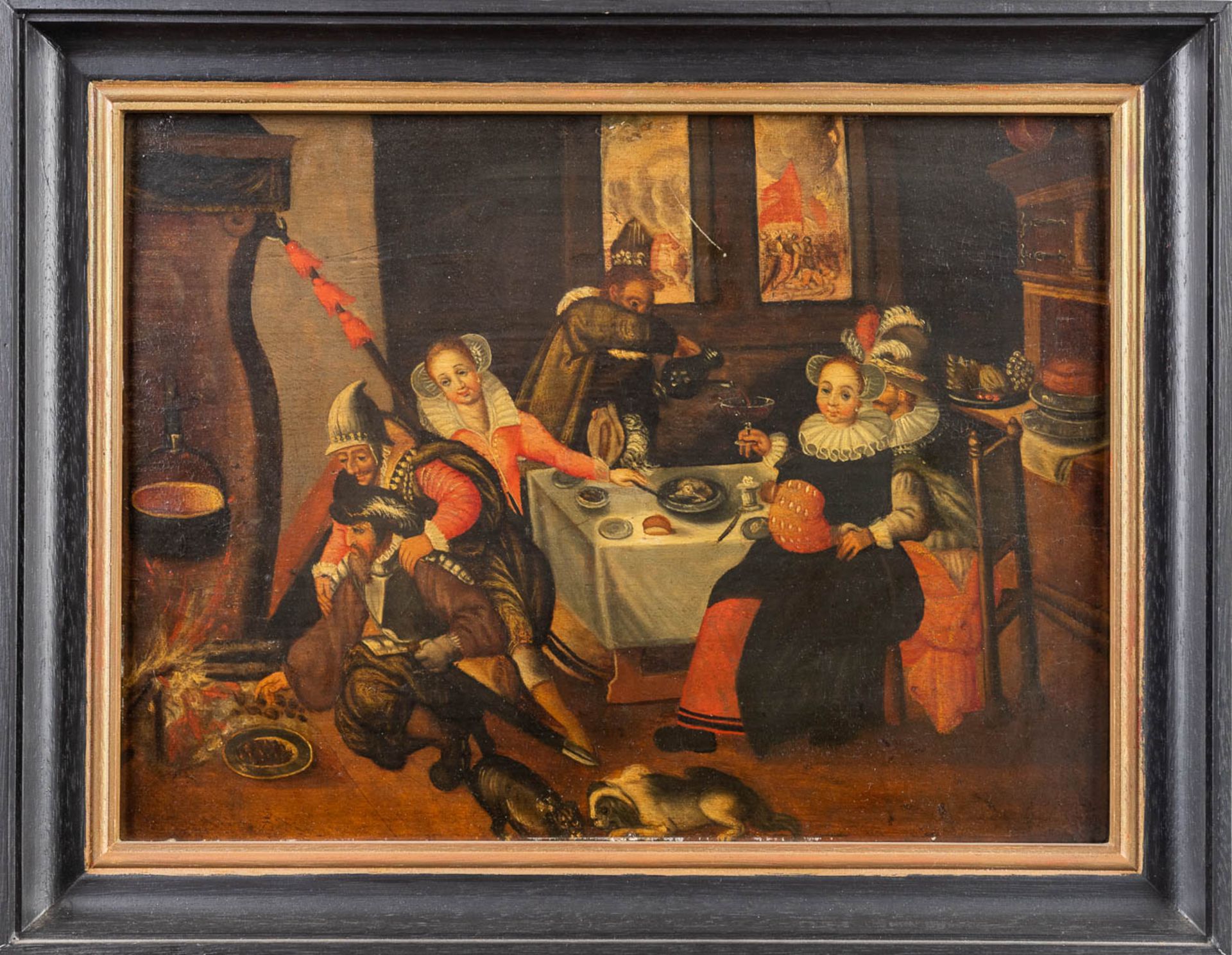 'The Guardroom Interior' an antique painting after Marten Van Cleve I, oil on panel. 18th C. (35 x 2 - Image 6 of 8