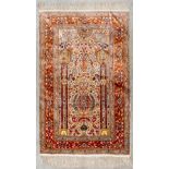 An Oriental hand-made carpet, made of silk, Kayseri. (145 x 93 cm)