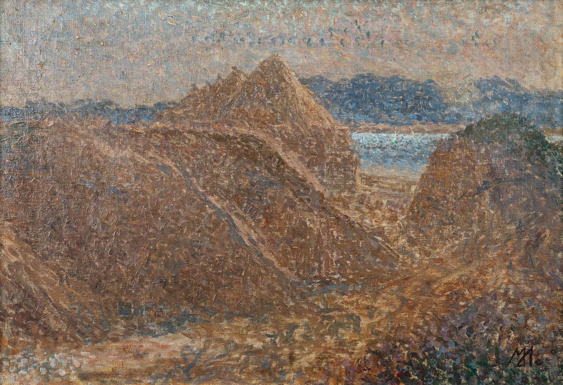 Modest HUYS (1874/75-1932) 'View of the Leie with haystacks' oil on canvas. (43 x 30cm)