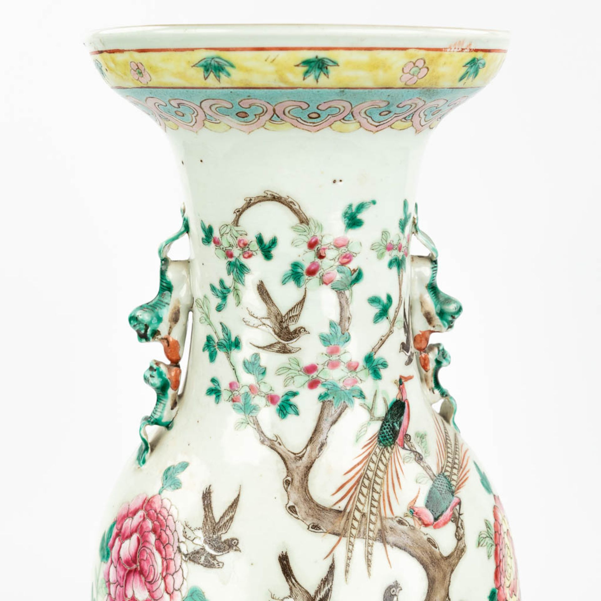 A Chinese vase made of porcelain, decorated with peacocks and birds. (61,5 x 24 cm) - Image 13 of 18