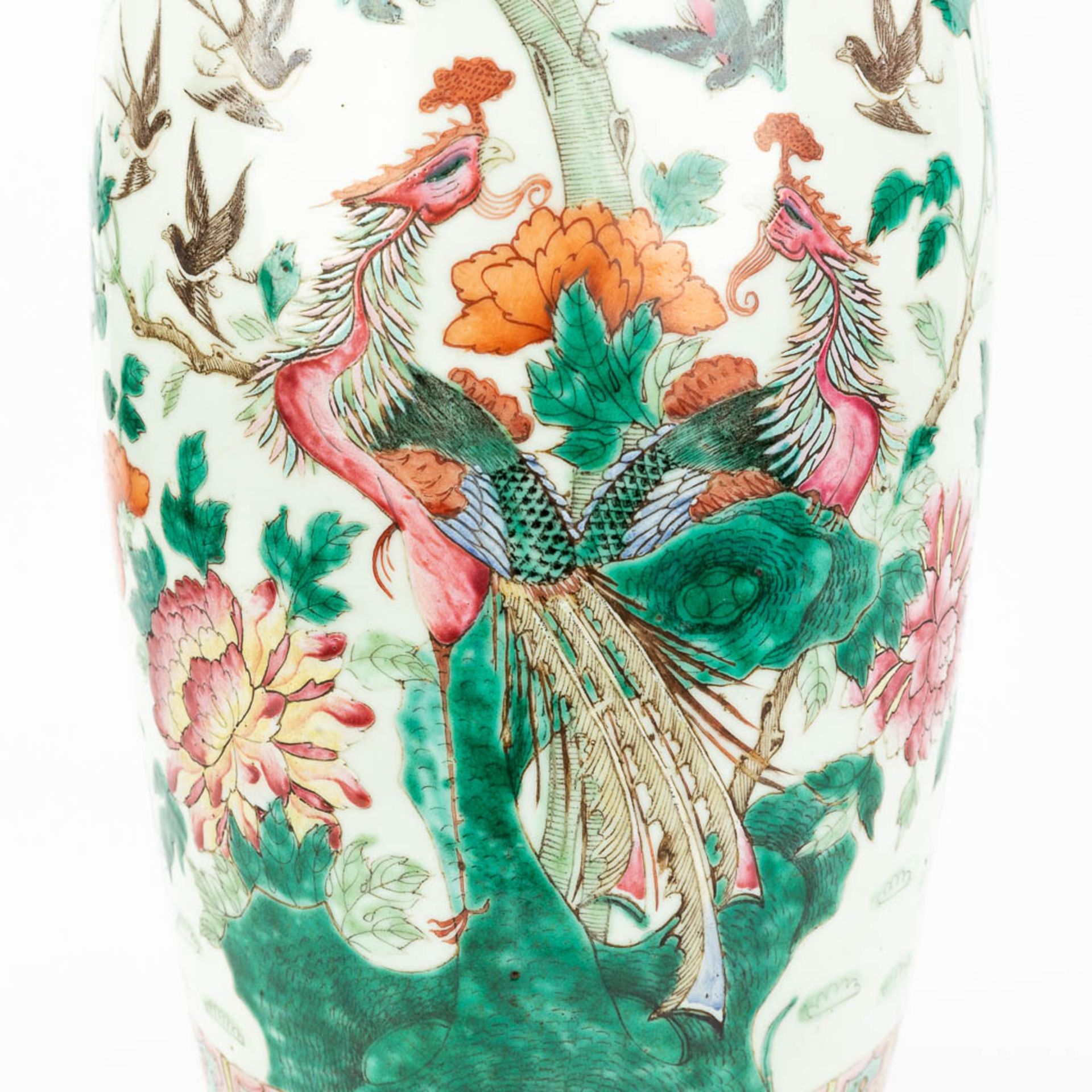 A Chinese vase made of porcelain, decorated with peacocks and birds. (61,5 x 24 cm) - Image 16 of 18
