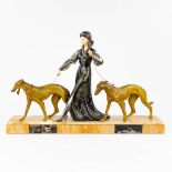 Scali, a statue of a lady with 2 dogs made in art deco style. (15 x 74 x 49cm)