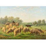 Edouard WOUTERMAERTENS (1819-1897) 'Sheep and herder' oil on canvas. (79 x 58cm)