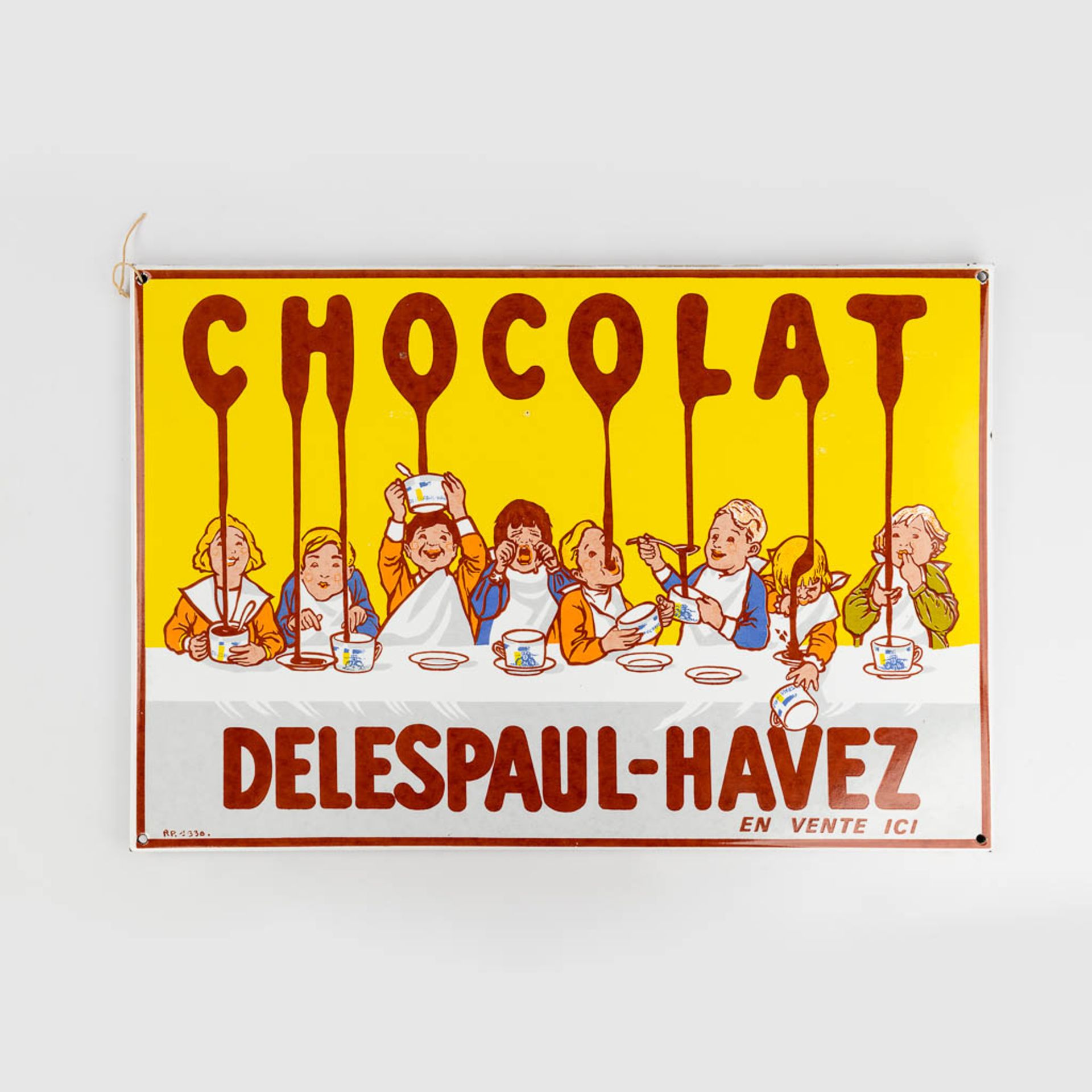 An enamel plateÊ'Chocolat Delespaul Havez'. (48 x 33cm)
