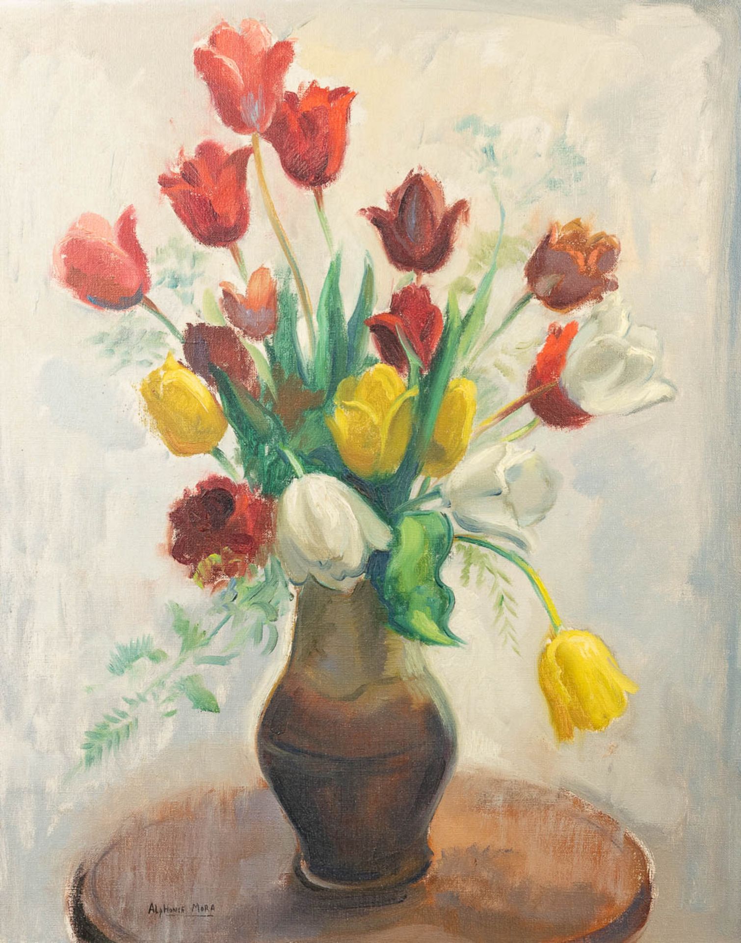 Alphonse MORA (1891-1977) 'Tulip Vase' oil on canavs. (60 x 75cm)
