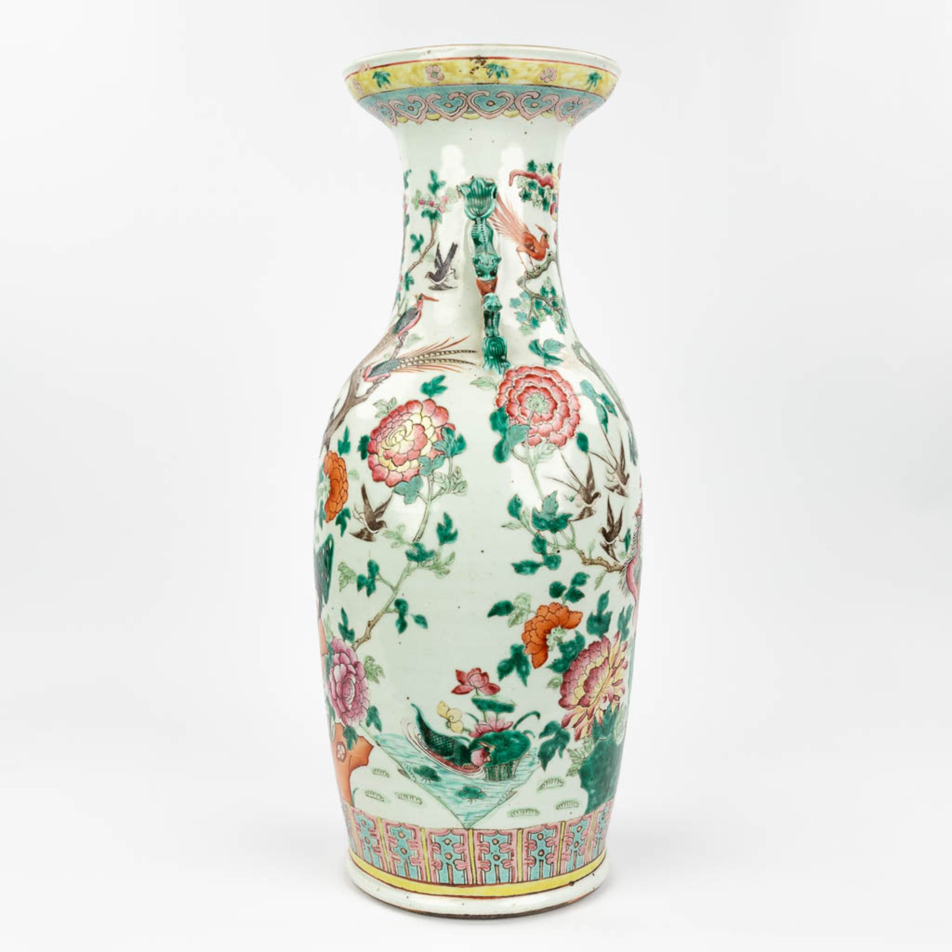 A Chinese vase made of porcelain, decorated with peacocks and birds. (61,5 x 24 cm) - Image 10 of 18
