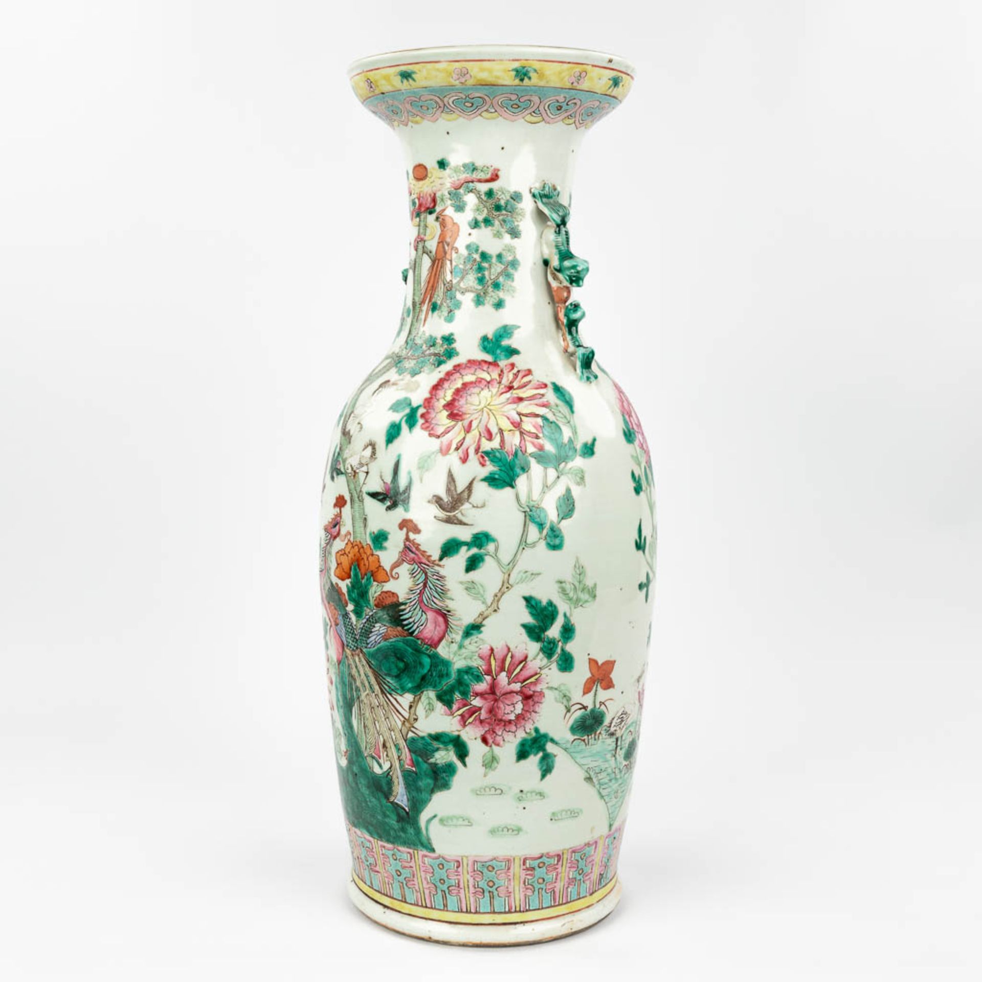 A Chinese vase made of porcelain, decorated with peacocks and birds. (61,5 x 24 cm) - Image 8 of 18