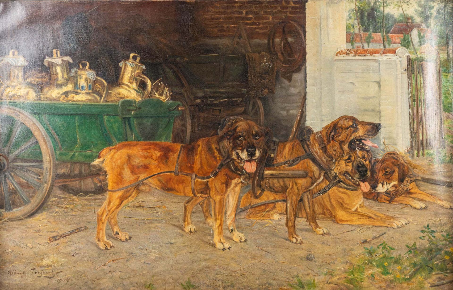 Albert TOEFAERTS (1856-1909) 'The Dog Cart' oil on canvas. (138 x 86cm)