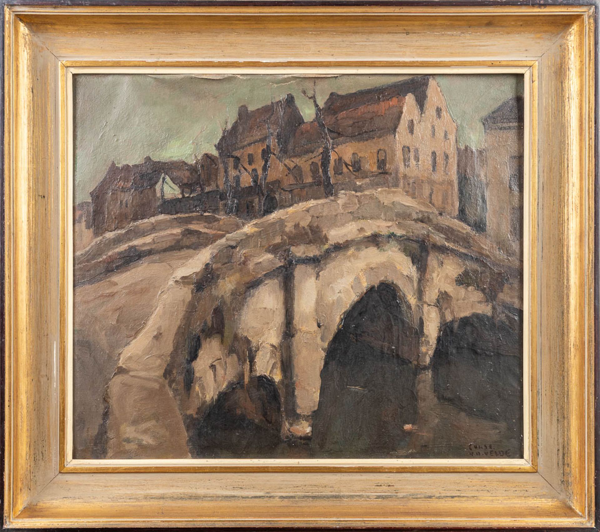 Const. VAN DE VELDE (XIX) 'View in Bruges' a painting, oil on canvas. (W:70 x H:61 cm) - Image 3 of 8
