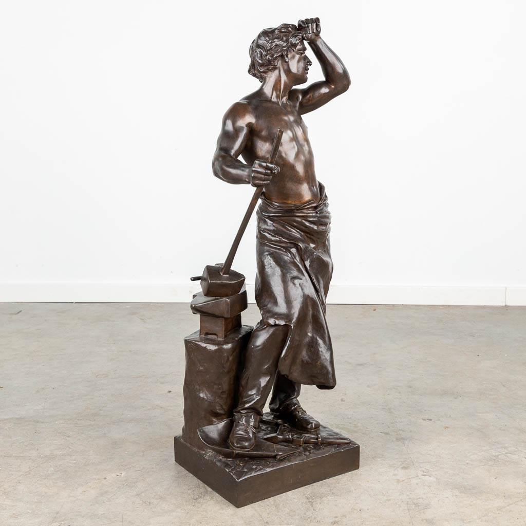 Henri HonorŽ PL_ (1853-1922) 'Le Forgeur', patinated bronze. (L:27 x W:33 x H:85 cm) - Image 10 of 14