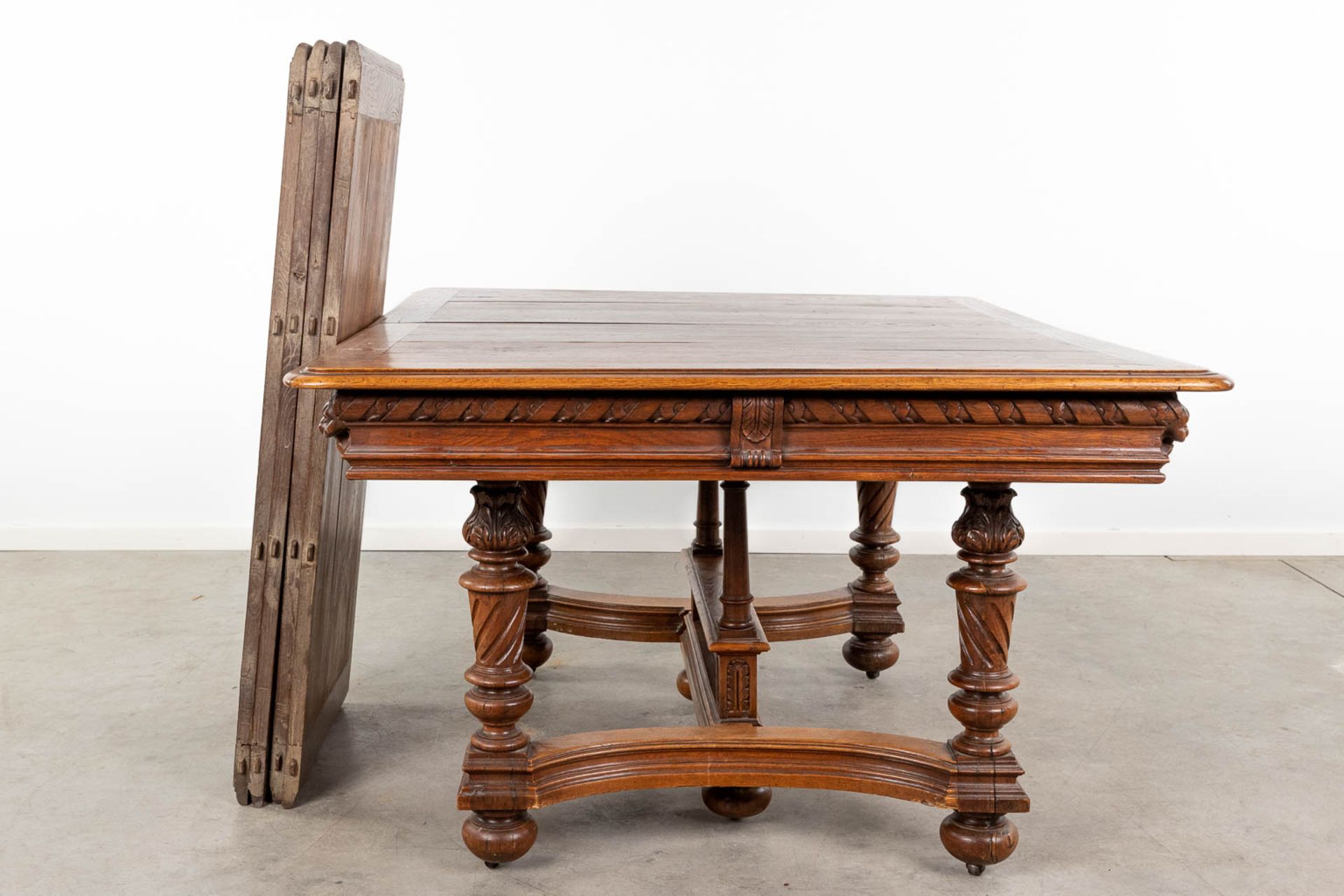 An antique table with 6 chairs in renaissance style. (L:120 x W:142 x H:72 cm) - Image 23 of 24