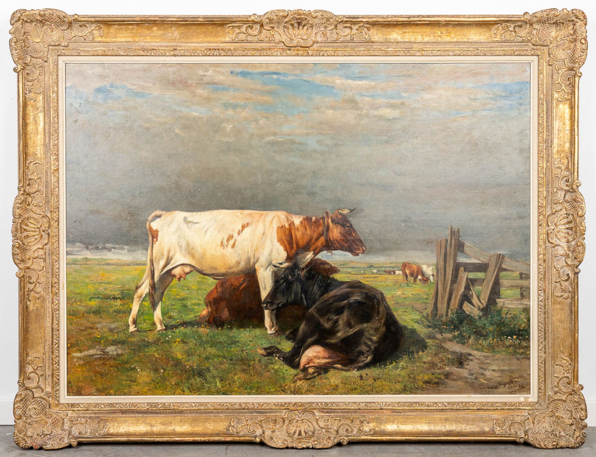 Alfred VERWEE (1838-1895) 'Les Vaches', oil on canvas (W:114 x H:82 cm)