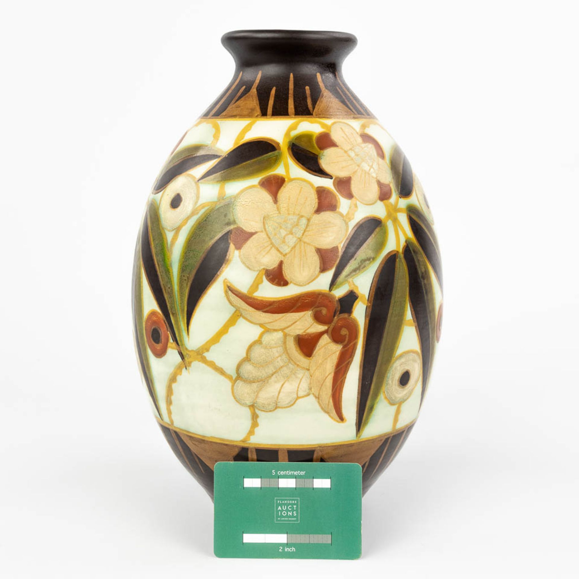 Charles CATTEAU (1880-1966) For Boch Keramis, a faience vase with decor 1847. (H:30 x D:20 cm) - Bild 6 aus 12