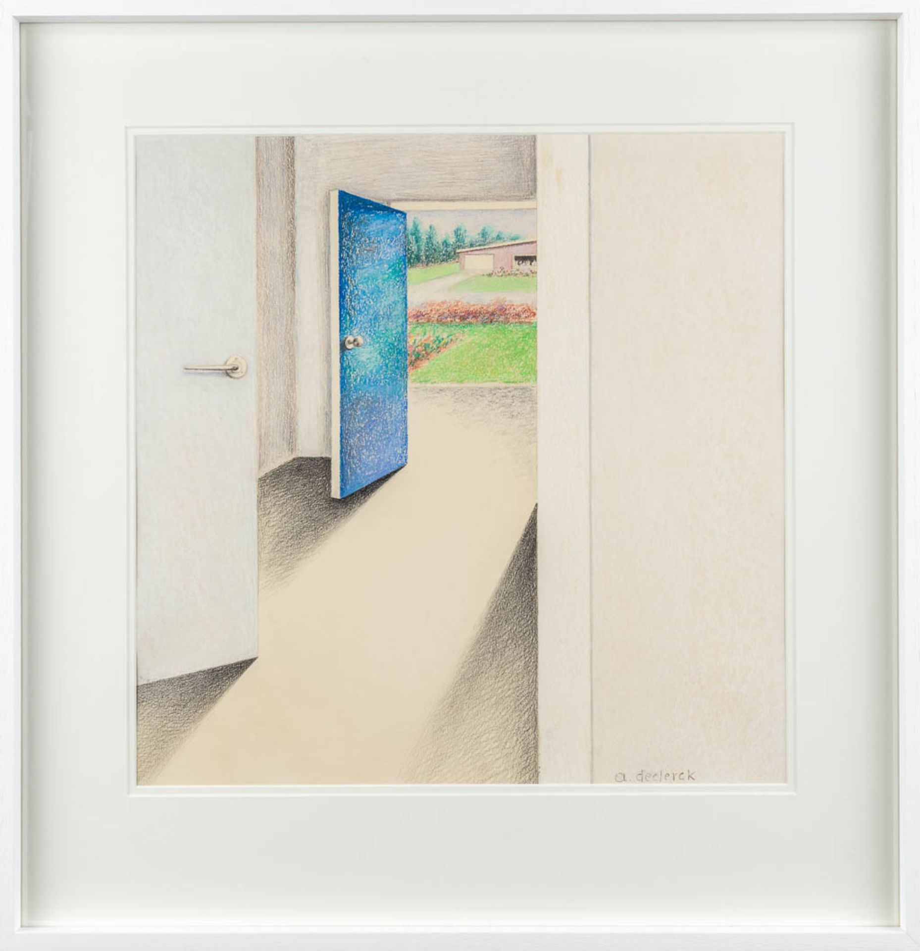 Antoon DE CLERCK (1923-2001) 'View trough the blue door', a drawing, mixed media on paper. (W:50 x - Bild 3 aus 6