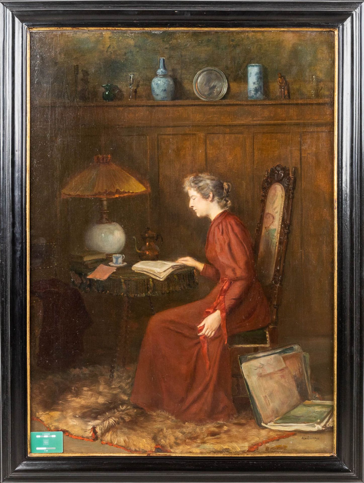 Armand LAUREYS (1867-?) 'La Liseuse' a painting, oil on canvas. (W:80 x H:110 cm) - Bild 7 aus 9