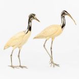 Elli MALEVOLTI (XX) 'Ibis & Bird' a pair of figurines made of resin and polished metal (L:12 x W