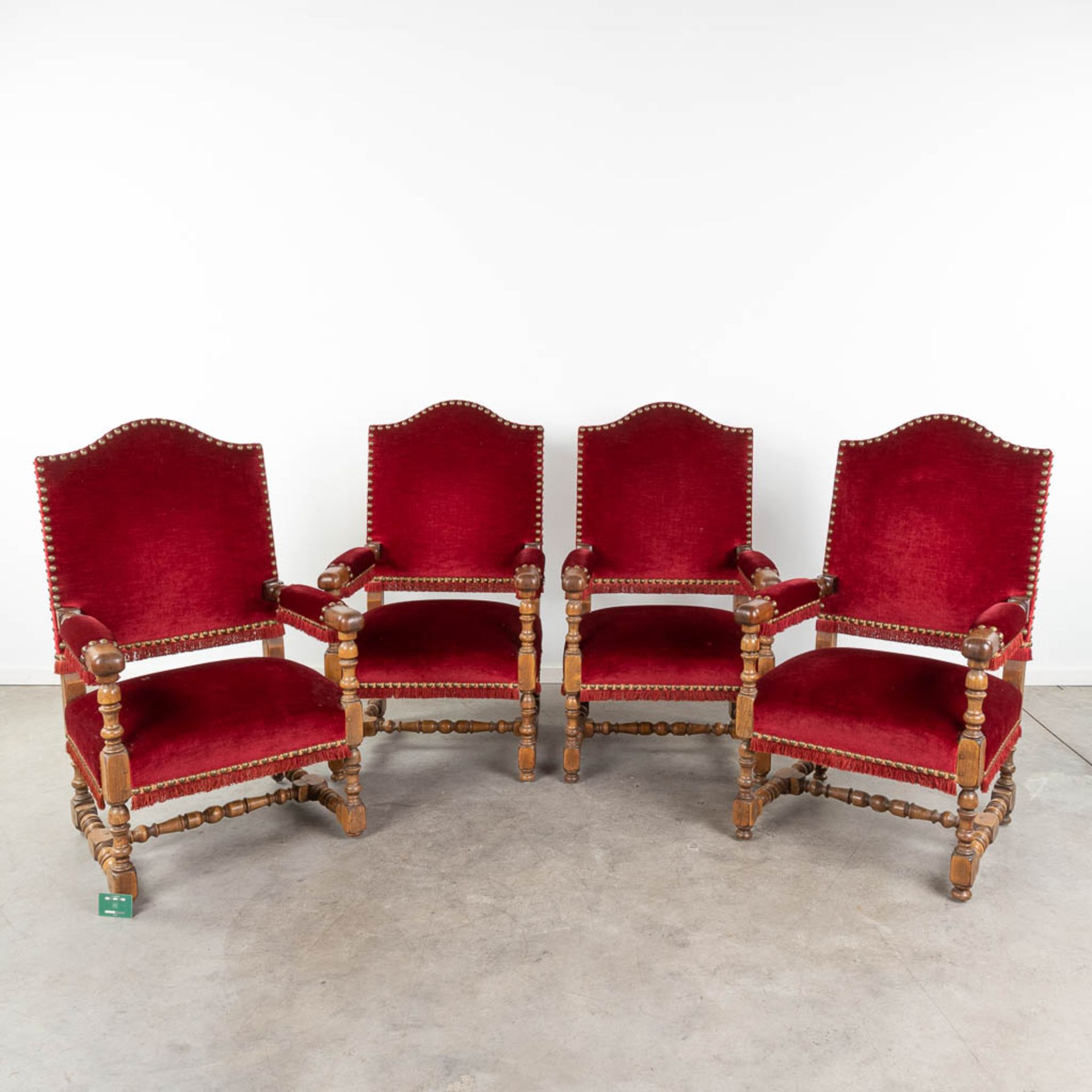 A set of 4 armchairs finished with red fabric. (L:70 x W:66 x H:115 cm) - Image 2 of 13