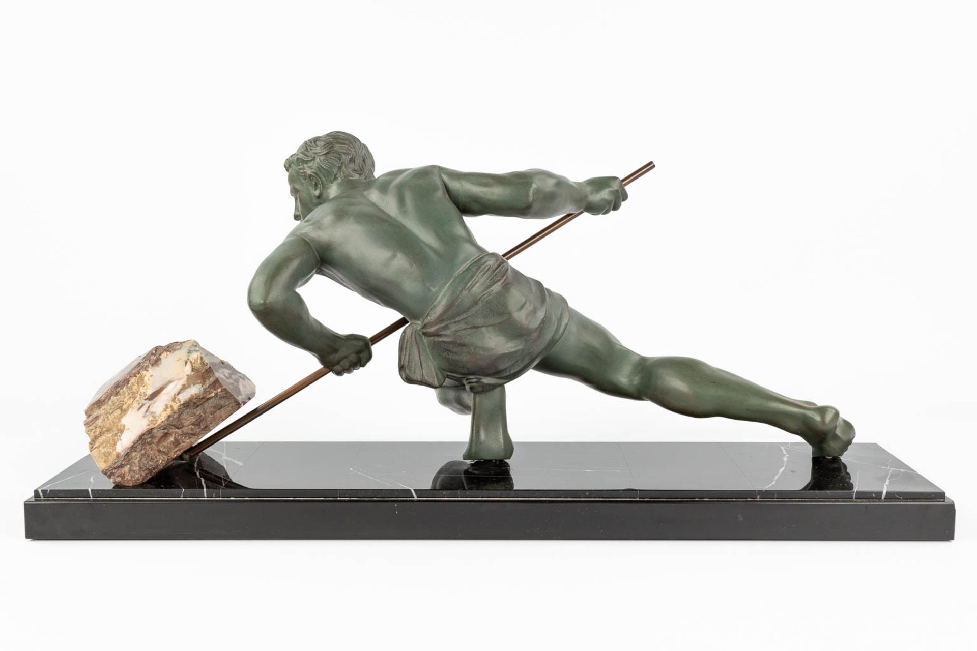 Gustave BUCHET (1888-1963) 'The Effort' an art deco statue made of spelter. (L:26 x W:74 x H:39 cm) - Bild 10 aus 12