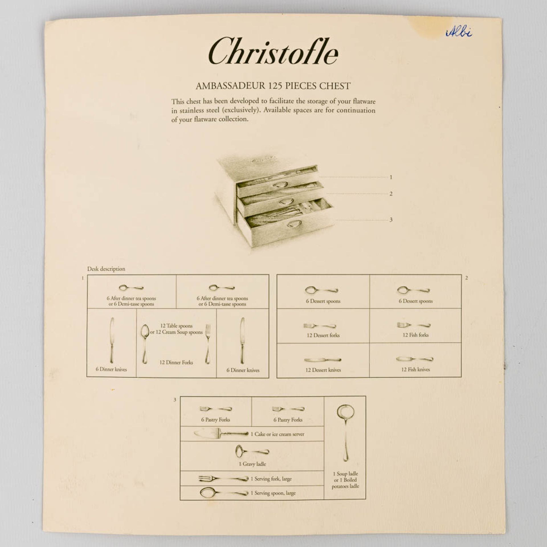 Christofle, model 'Albi' in an 'ambassador 125' case, a 124-piece flatware set, stainless steel. (L - Image 2 of 12