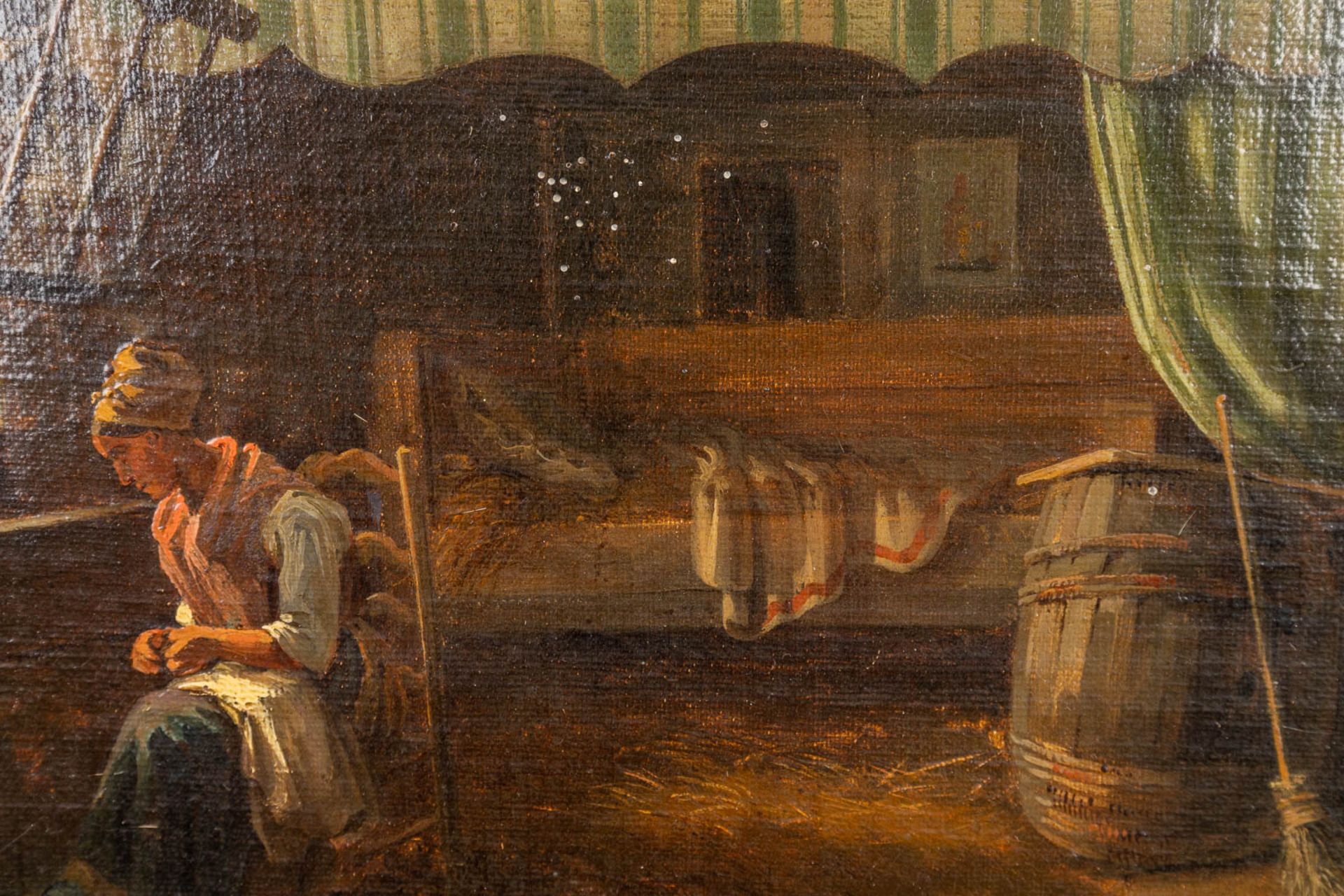 Monogram E.M. 'Interior of a stable', a painting, oil on panel. 19th C. (W:36 x H:21 cm) - Bild 4 aus 7