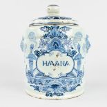 Delft, A ceramic tobacco jar 'Havana' with blue-white decor. (H:29 cm)