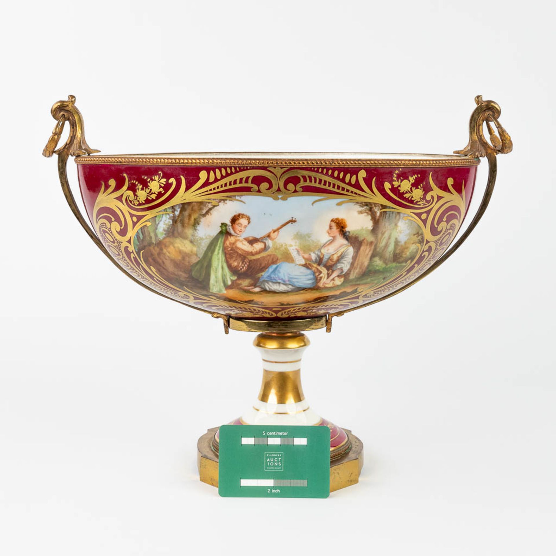 Limoges, a large bowl on a stand, with hand-painted decor. (L:20 x W:37 x H:31 cm) - Image 13 of 16