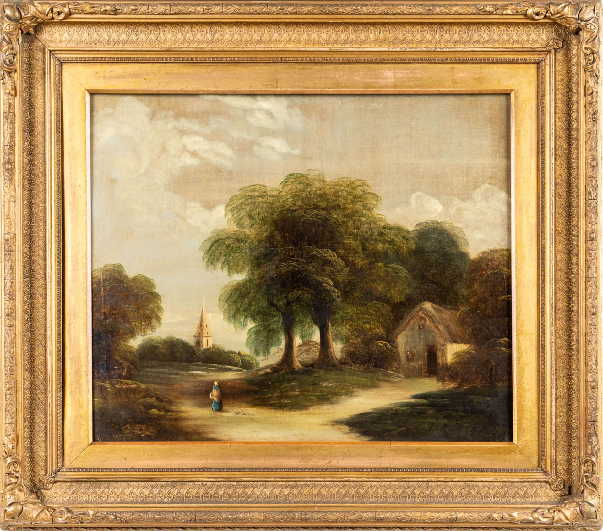 'The Church', a landscape, oil on canvas. 19th C. (W:61,5 x H:51 cm) - Bild 4 aus 7