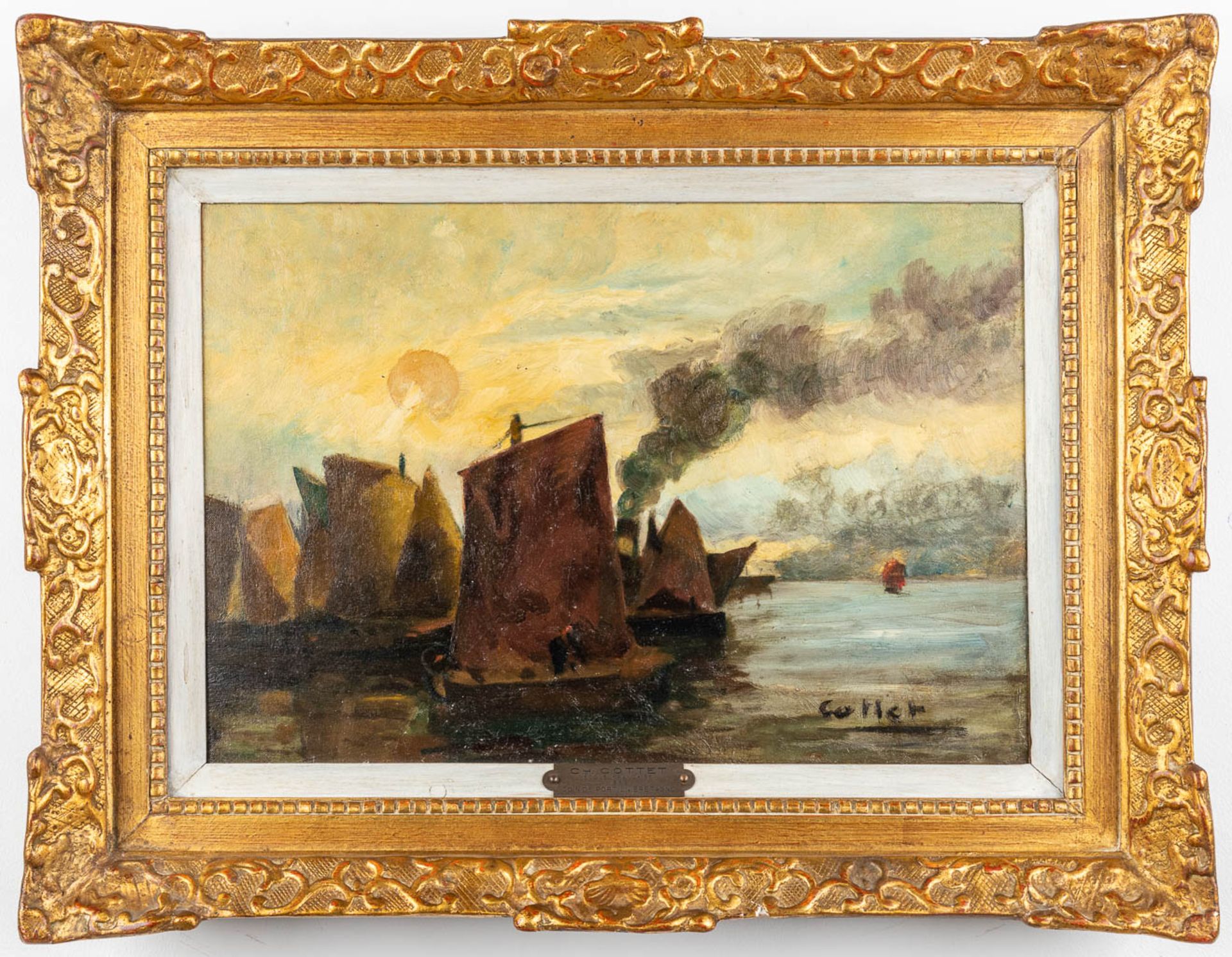 Charles COTTET (1863-1925) 'Coin De Port En Bretagne' a painting, oil on canvas. (W:55 x H:38 cm) - Image 3 of 7