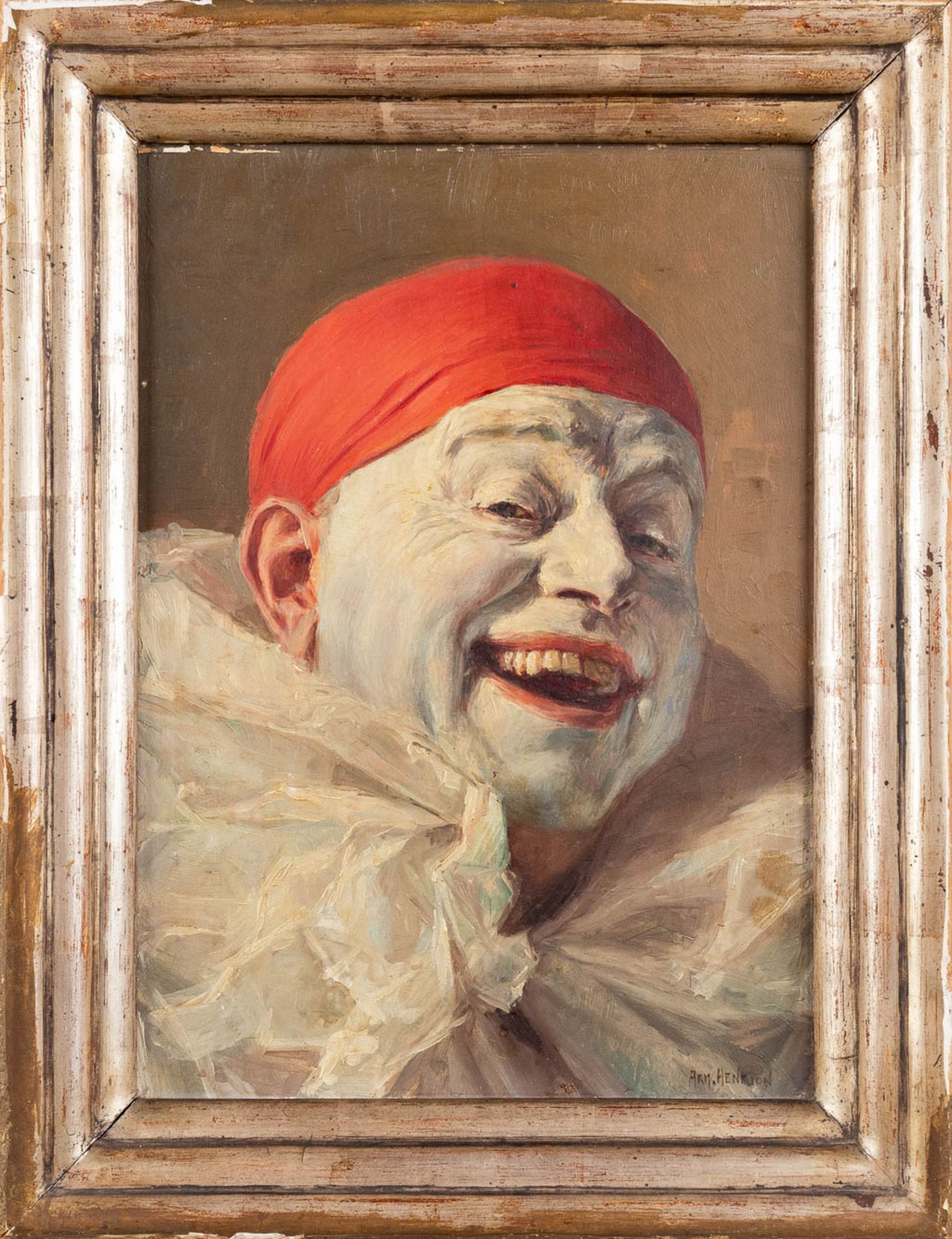 Armand HENRION (1875-1958) 'Clown' oil on panel. (W:26 x H:36 cm) - Image 3 of 8