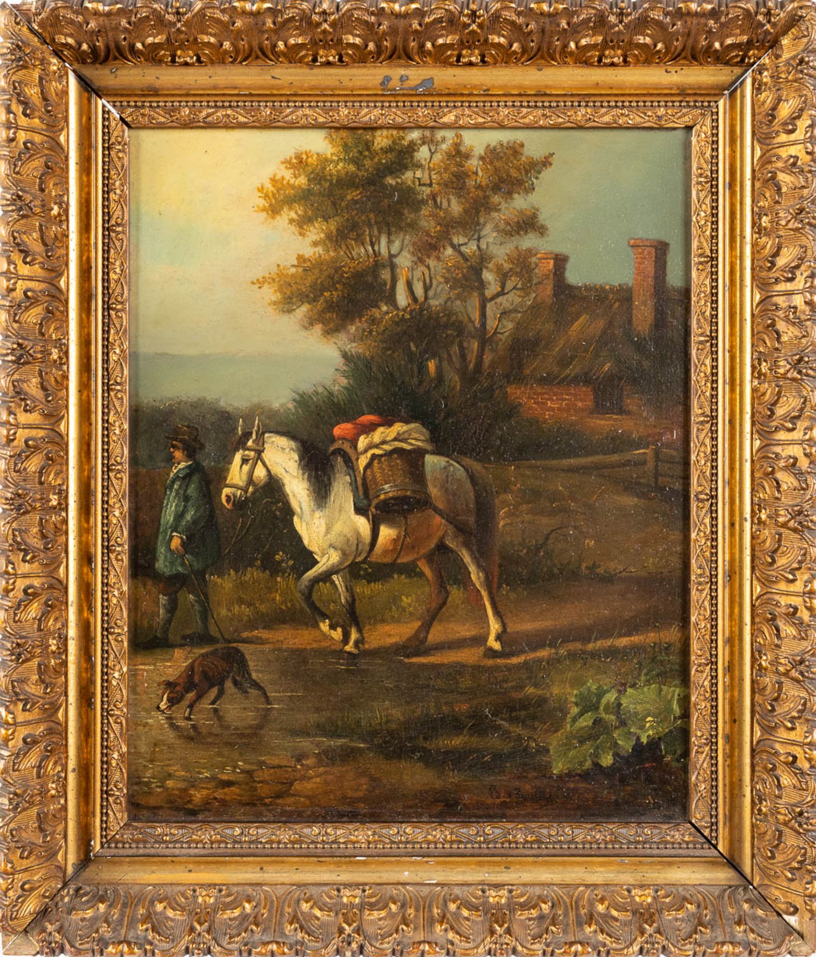 Edmond DE PRATERE (1826-1888) 'Walking a horse' a painting, oil on panel. 19th C. (W:27 x H:33 cm) - Bild 3 aus 7